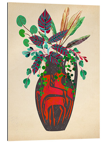 Gallery print Vase with horses and tropical greenery