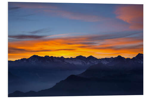 Foam board print Colorful sky at sunset over the Alps