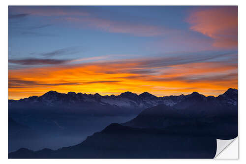 Selvklebende plakat Colorful sky at sunset over the Alps