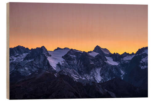 Hout print Massif des Ecrins glaciers at sunset, the Alps