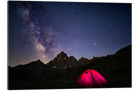 Gallery print Glowing camping tent under starry sky on the Alps