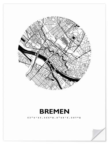 Vinilo para la pared Mapa de la ciudad de Bremen IV