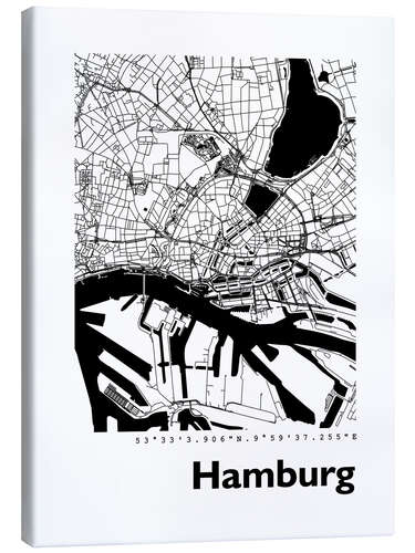 Quadro em tela City map of Hamburg V