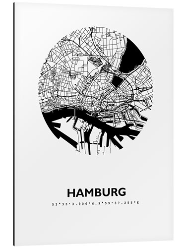 Cuadro de aluminio Mapa de la ciudad de Hamburgo IV