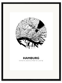 Impressão artística com moldura City map of Hamburg IV