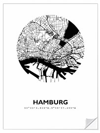 Selvklebende plakat City map of Hamburg IV