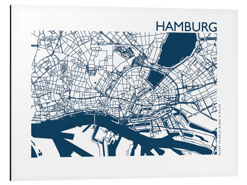 Aluminiumtavla City map of Hamburg III