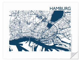 Wandsticker Stadtplan von Hamburg III