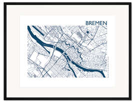 Gerahmter Kunstdruck Stadtplan von Bremen II