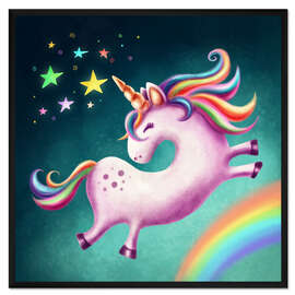 Gerahmter Kunstdruck Einhorn macht Freudensprünge