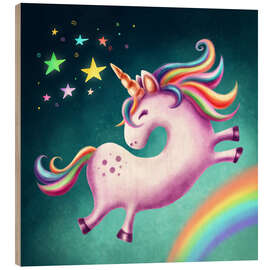 Hout print Unicorn jumps for joy