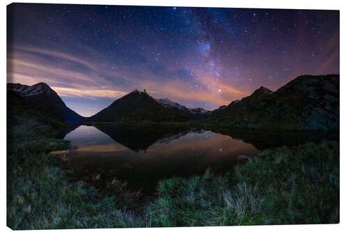 Lærredsbillede The Milky Way Galaxy reflected on alpine lake