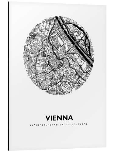 Quadro em alumínio City map of Vienna, circle