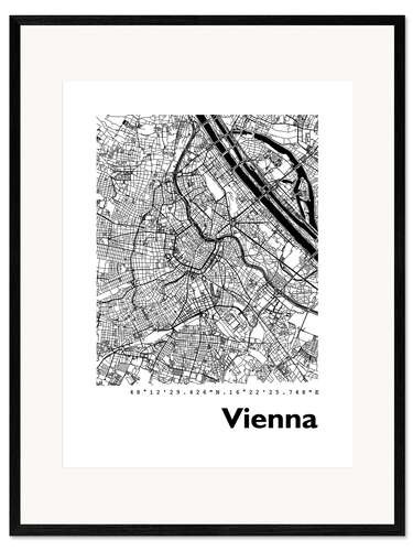 Impresión de arte enmarcada Mapa de la ciudad de Viena