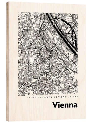 Wood print City map of Vienna