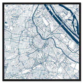Gerahmter Kunstdruck Stadtplan von Wien, blau