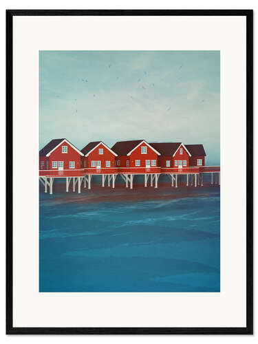 Framed art print Norwegian lake houses
