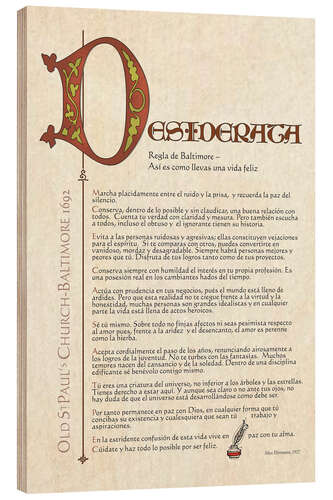 Puutaulu Desiderata I (espanja)