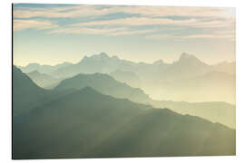 Alubild Sonnenlicht hinter Bergspitzen, Alpen