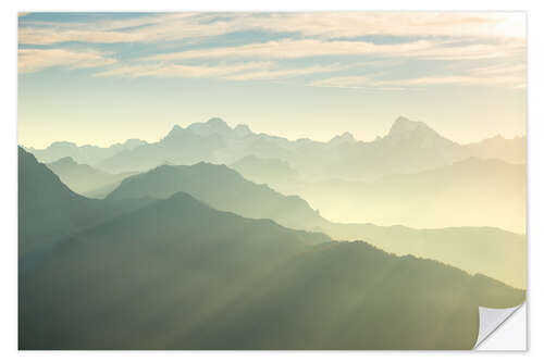 Wall sticker Sunlight behind mountain peaks silhouette, the Alps