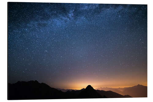 Aluminium print Starry sky and the majestic high mountain range of the Alps,