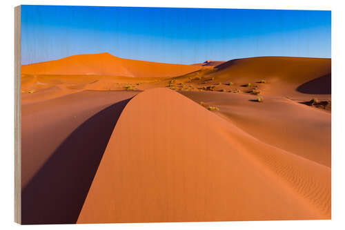 Wood print Sand dunes and blue sky at Sossusvlei, Namib desert, Namibia