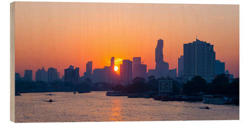 Holzbild Bangkok-Skyline bei Sonnenaufgang, Thailand I