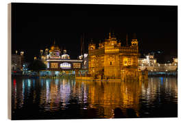 Trätavla The Golden Temple by night, Amritsar, India