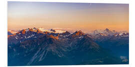 Foam board print Sunset over rocky mountain peaks, ridges and valleys, the Alps