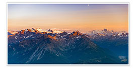 Wandbild  Sunset light over rocky mountain peaks, ridges and valleys, the Alps - Fabio Lamanna