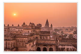 Poster Orchha-Stadt bei Sonnenuntergang, Indien