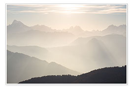 Wandbild  Sonnenlicht hinter Bergspitzen, Alpen - Fabio Lamanna