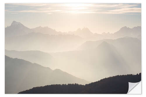 Wall sticker Sunlight behind mountain peaks silhouette, the Alps