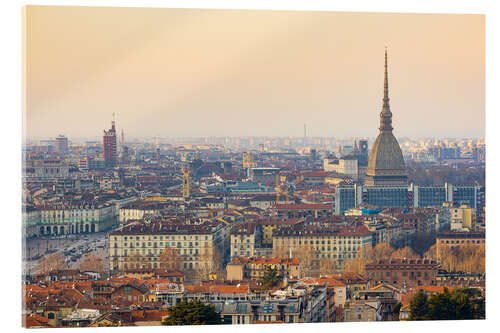 Acrylglas print Turin skyline, sunset light, Italy