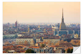 Selvklebende plakat Turin skyline, sunset light, Italy