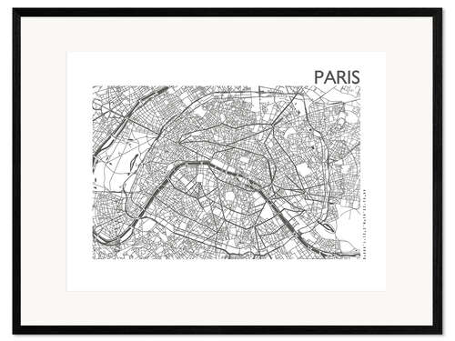 Impresión de arte enmarcada Mapa de la ciudad de París VIII