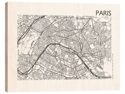 Hout print City map of Paris VIII