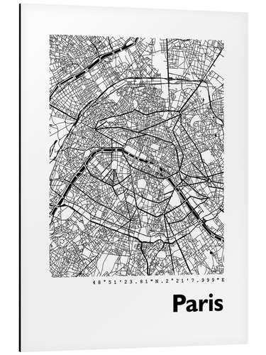 Aluminiumtavla City map of Paris V