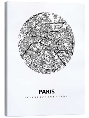 Stampa su tela Mappa della città di Parigi III