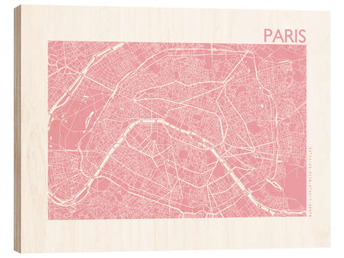 Wood print City map of Paris II