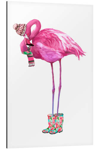 Aluminium print Pink flamingo with rubber boots