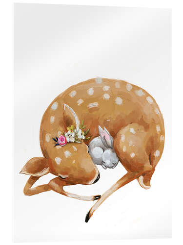 Acrylic print Fawn and baby bunny