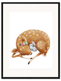 Kehystetty taidepainatus Fawn and baby bunny