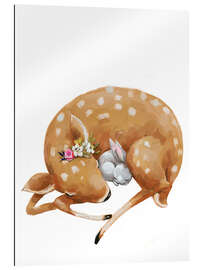 Gallery print Fawn and baby bunny