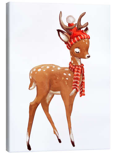 Canvas print Winter deer with scarf and hat