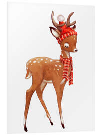 Foam board print Winter deer with scarf and hat