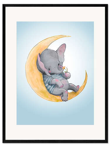 Impresión de arte enmarcada Elefante en la luna