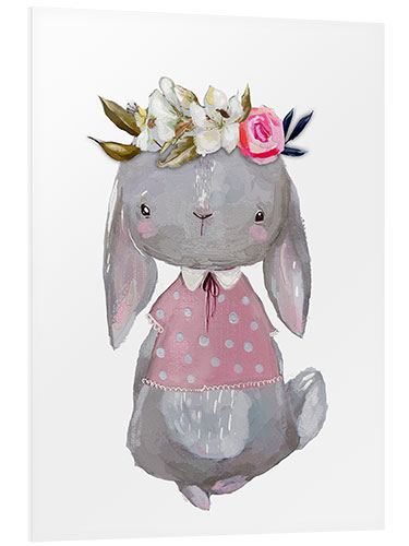 Tableau en PVC Lapin avec une couronne de fleurs