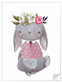 Wall sticker Summer bunny with flower wreath