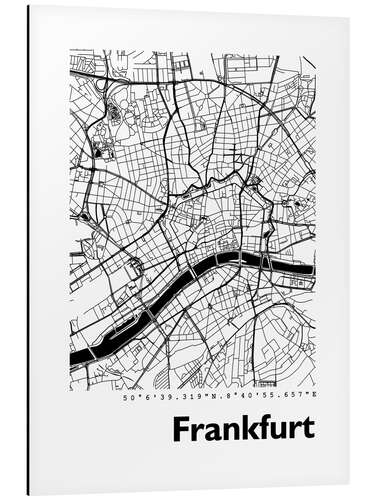 Tableau en aluminium Plan de la ville de Francfort